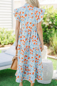 Real Love Blue/Orange Floral Midi Dress