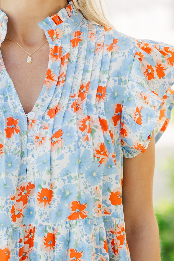 Real Love Blue/Orange Floral Midi Dress