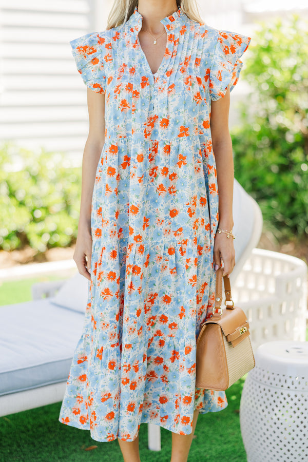 Real Love Blue/Orange Floral Midi Dress