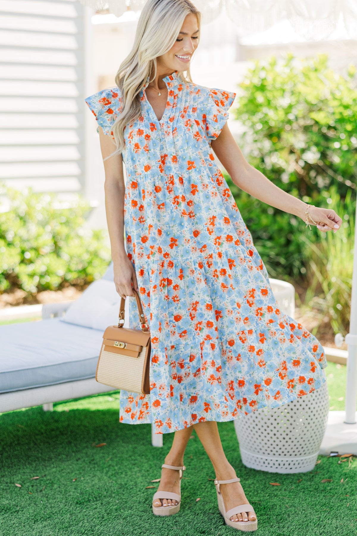 Real Love Blue/Orange Floral Midi Dress โ Shop the Mint