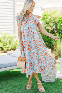 Real Love Blue/Orange Floral Midi Dress