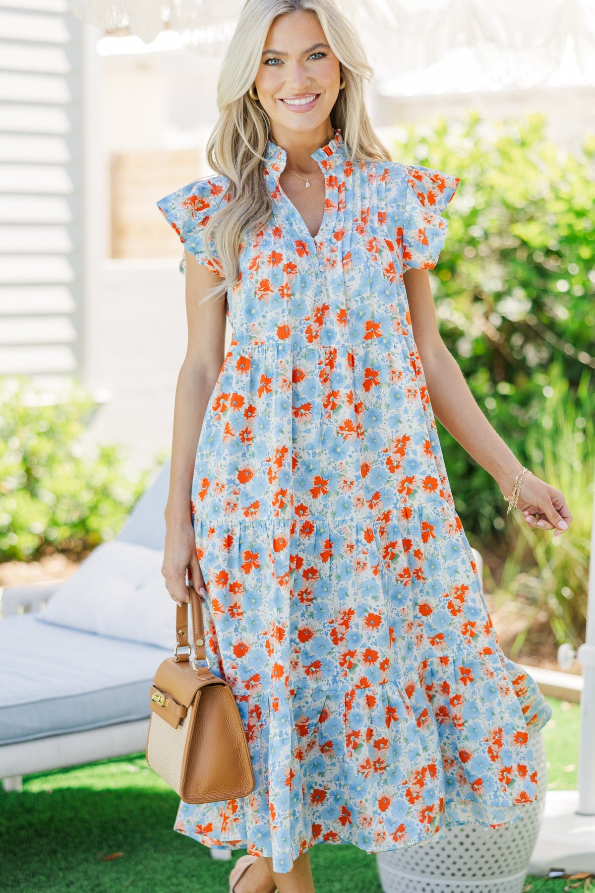 Real Love Blue/Orange Floral Midi Dress – Shop the Mint
