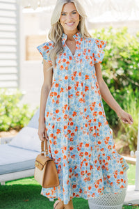 Real Love Blue/Orange Floral Midi Dress