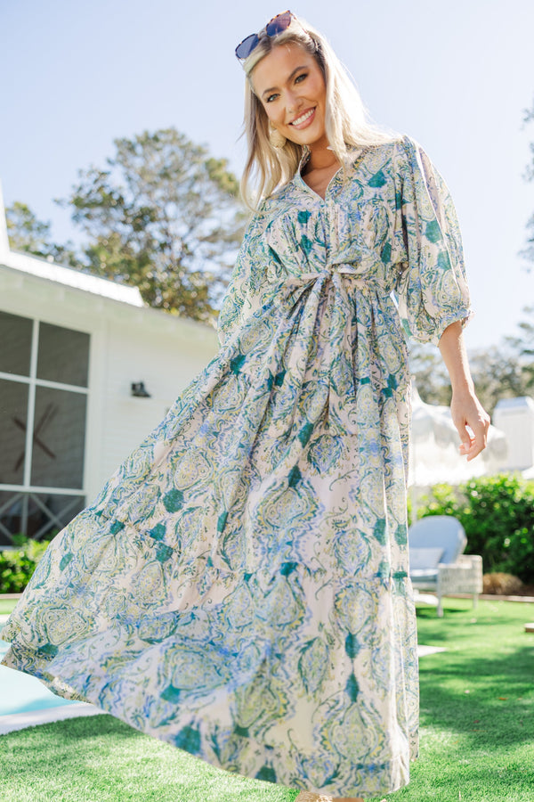 All The Fun Green Paisley Midi Dress