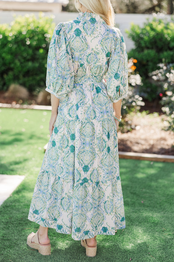 All The Fun Green Paisley Midi Dress