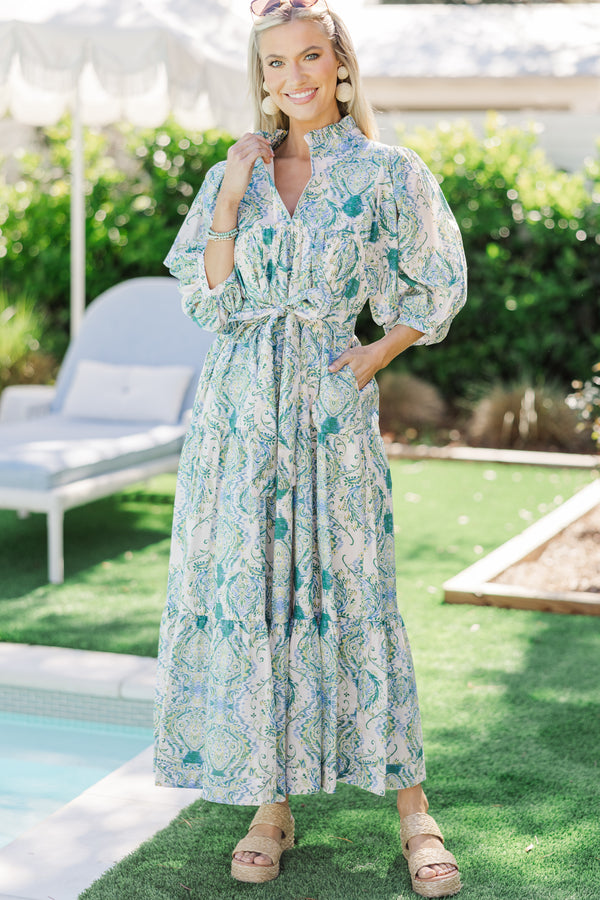 All The Fun Green Paisley Midi Dress