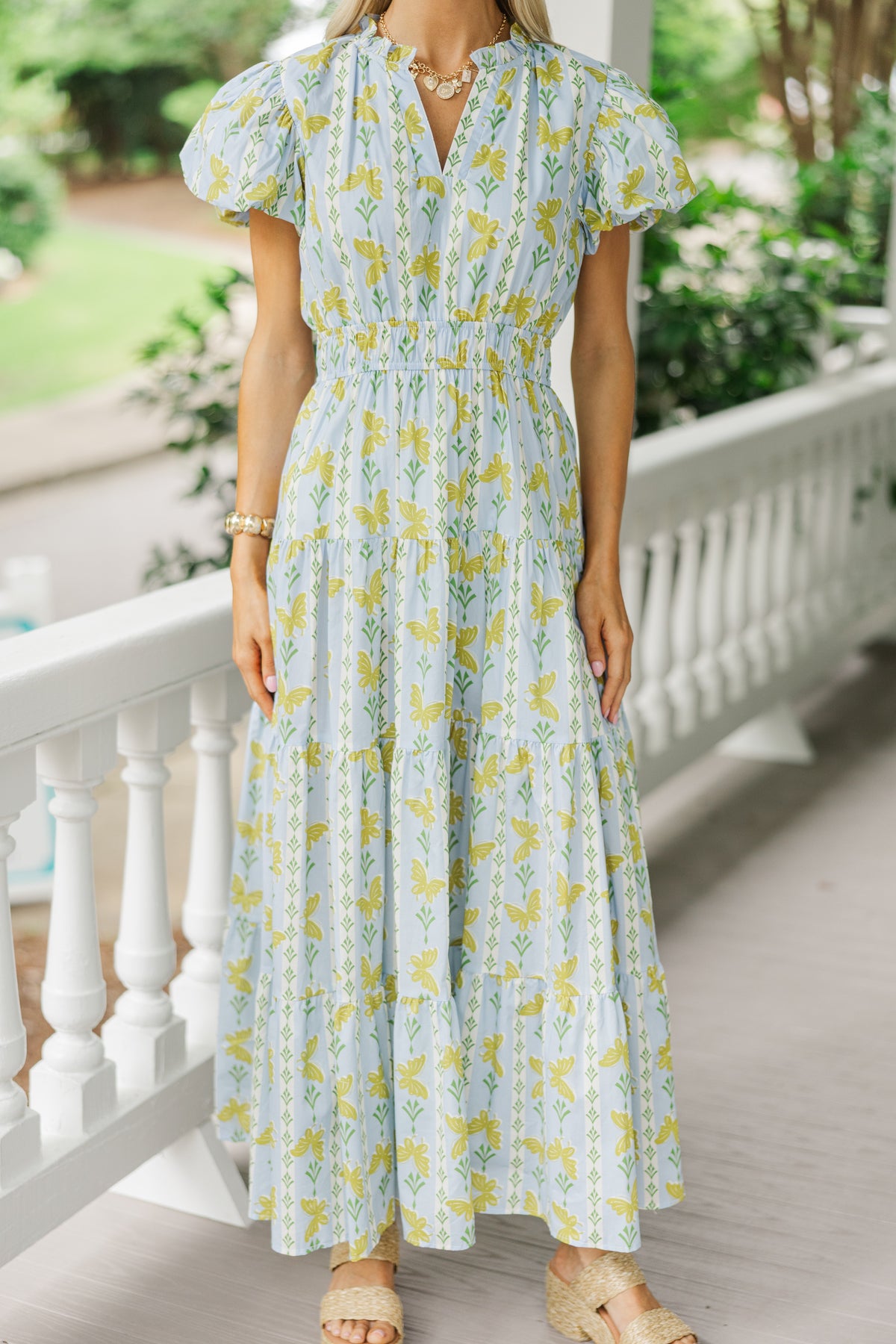 Coming Back For You Light Blue Floral Tiered Midi Dress – Shop the Mint