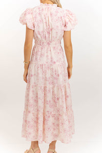 Coming Back For You Blush Toile Tiered Midi Dress