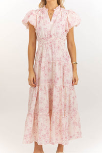 Coming Back For You Blush Toile Tiered Midi Dress