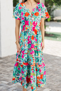 What You Do Emerald Green Floral Midi Dress