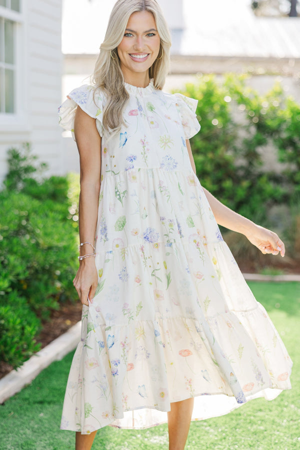 Speak Your Mind Cream Floral Midi Dress – Shop the Mint