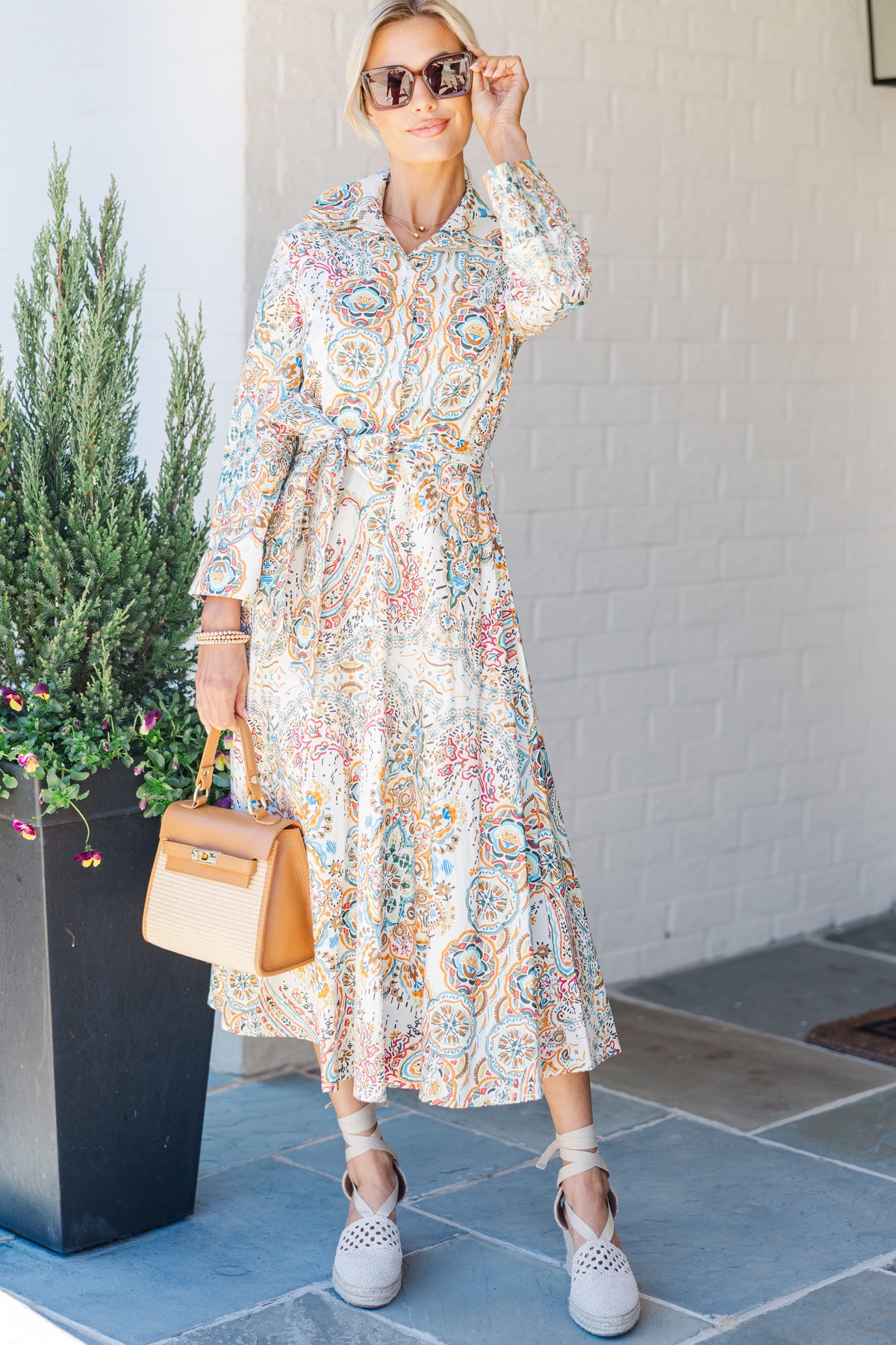 Make Me Feel Joy Cream Multi Paisley Midi Dress, Large - The Mint Julep Boutique