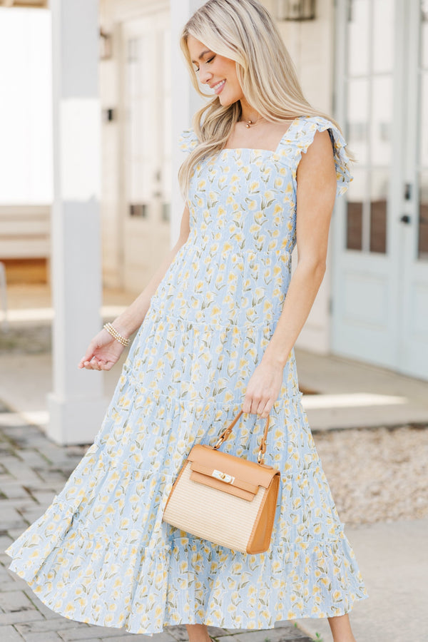 midi light blue floral dress Feeling Your Best Light Blue Floral Midi Dress, X-Small - The Mint Julep Boutique