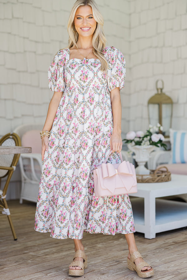 Answer The Call White Floral Midi Dress