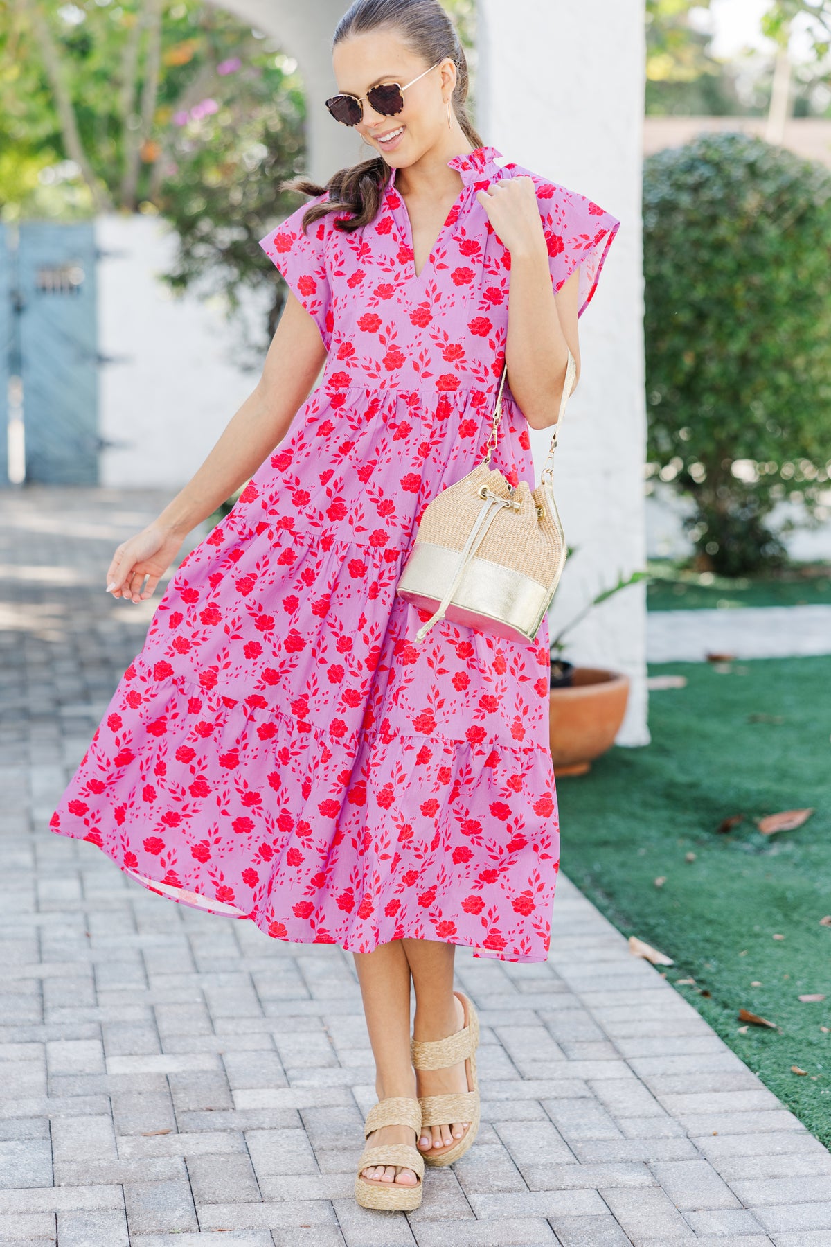 fuchsia floral midi dress Hyacinth House Navy & Fuchsia Floral Cisco Maxi Dress Navy and Fuschia Floral / M