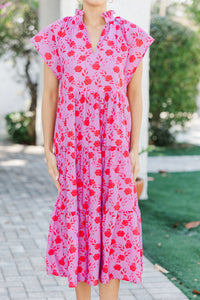 In Your Dreams Fuchsia Pink Floral Midi Dress