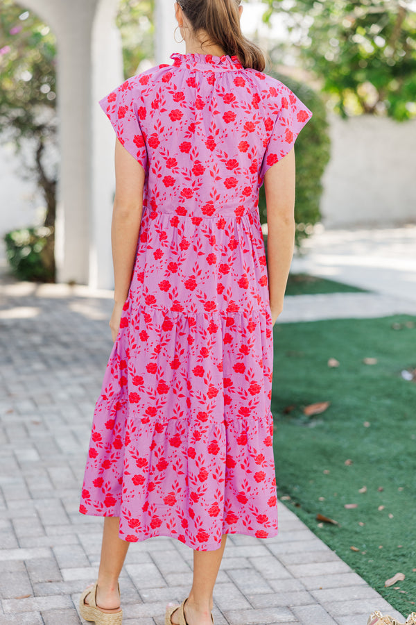 In Your Dreams Fuchsia Pink Floral Midi Dress