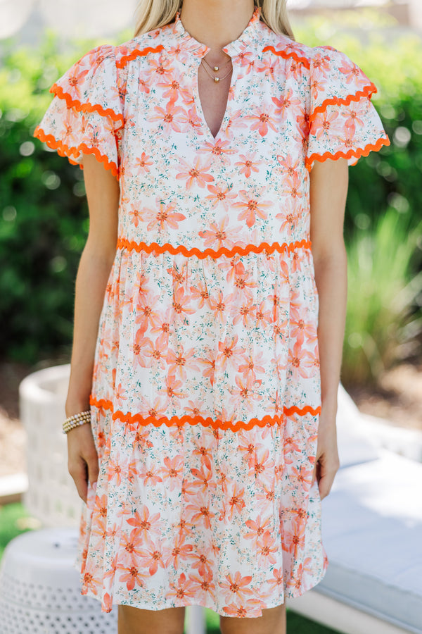 Come For It Orange Ditsy Floral Babydoll Dress