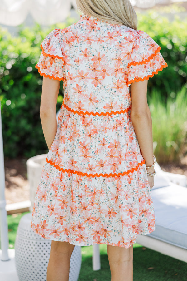 Come For It Orange Ditsy Floral Babydoll Dress