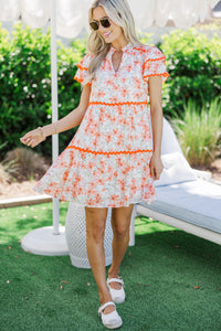 Come For It Orange Ditsy Floral Babydoll Dress