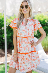 Come For It Orange Ditsy Floral Babydoll Dress