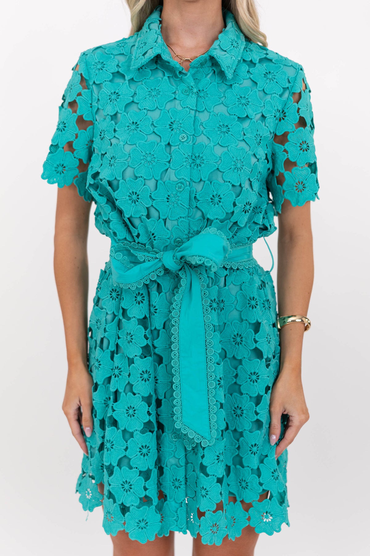 All Is Well Teal Green Crochet Dress, Medium - The Mint Julep Boutique