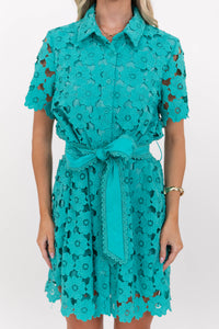 All Is Well Teal Green Crochet Dress