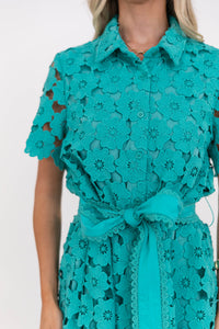 All Is Well Teal Green Crochet Dress