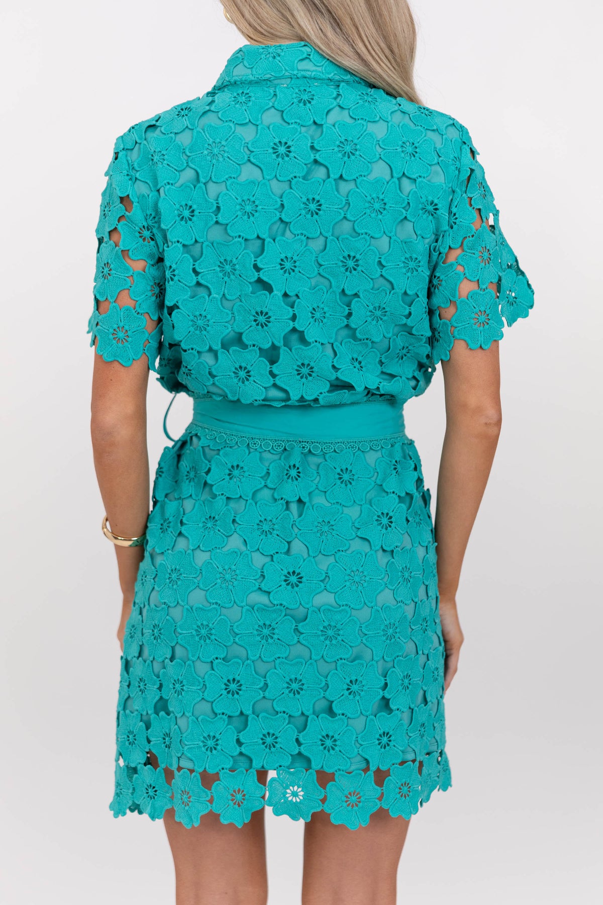 All Is Well Teal Green Crochet Dress, Medium - The Mint Julep Boutique