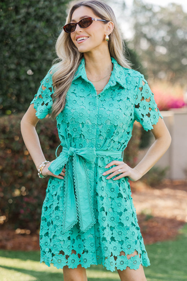 All Is Well Teal Green Crochet Dress