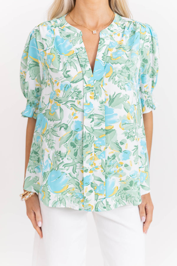 Can't Stop Now Sage Green Floral Blouse