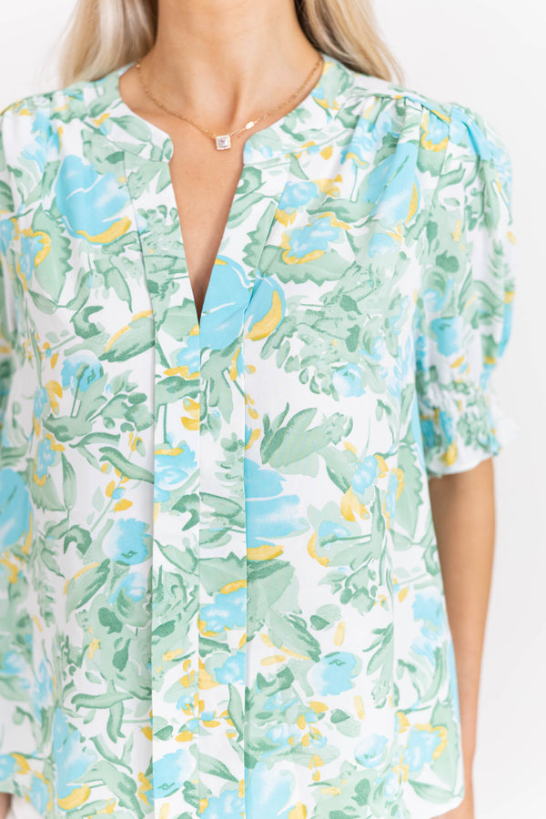 Can't Stop Now Sage Green Floral Blouse