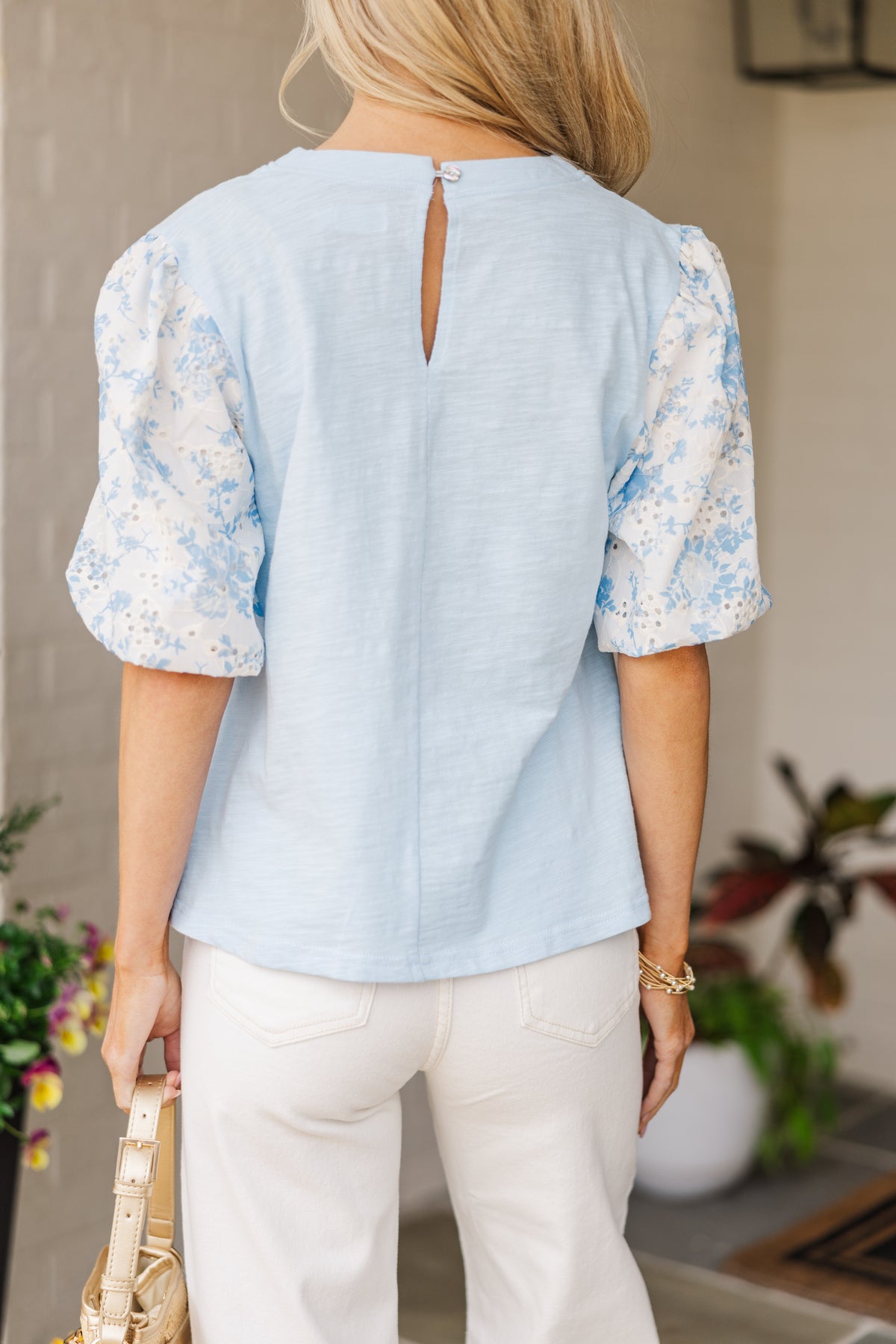 Show Your True Colors Light Blue Eyelet Sleeve Blouse  Shop the Mint