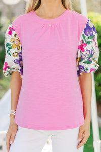 Show Your True Colors Fuchsia Eyelet Sleeve Blouse