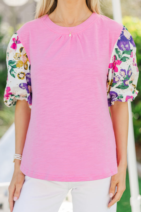 Show Your True Colors Fuchsia Eyelet Sleeve Blouse