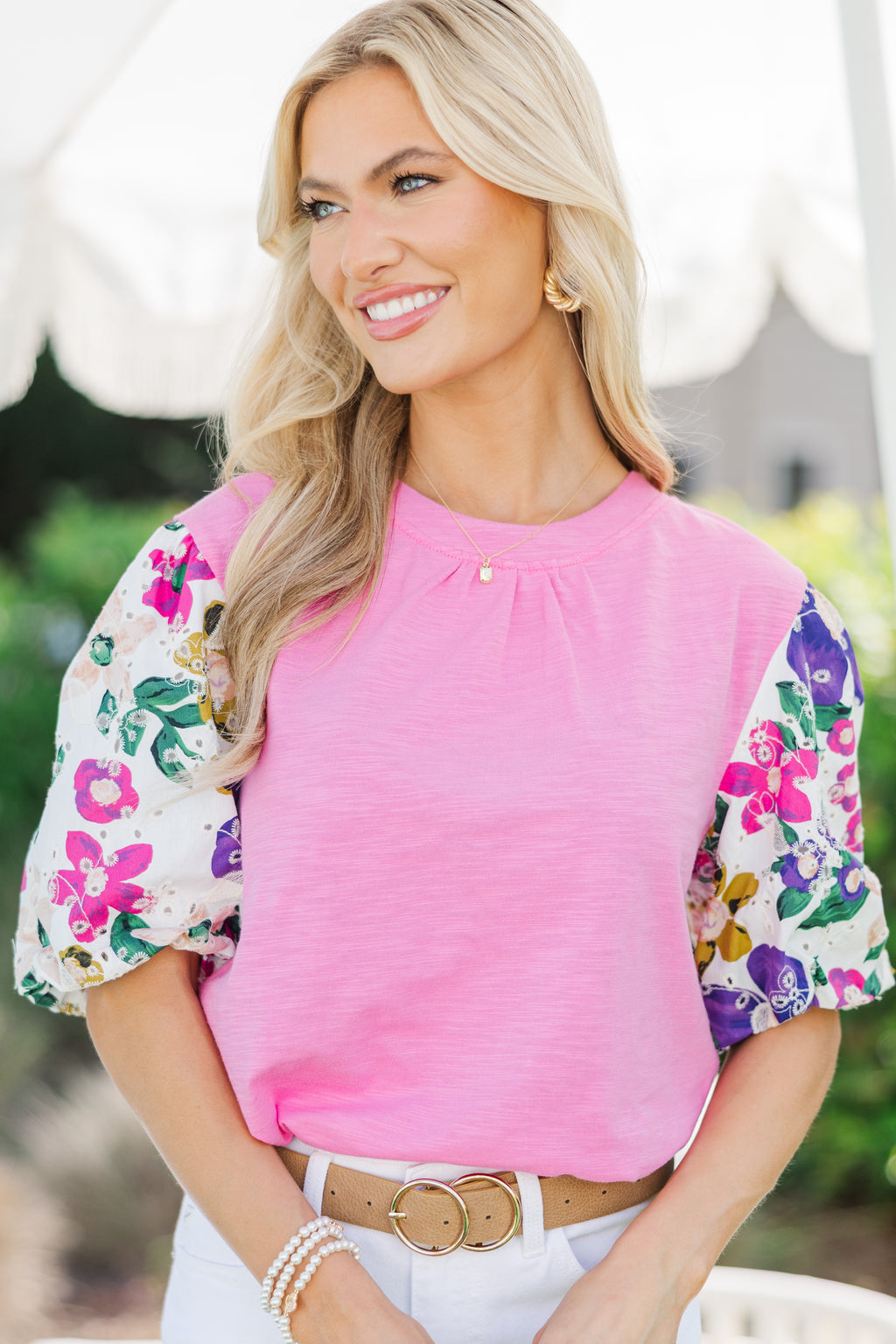 Show Your True Colors Fuchsia Eyelet Sleeve Blouse – Shop the Mint