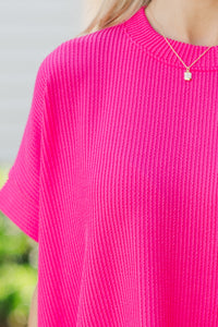 Catching On Fuchsia Pink Ribbed Top