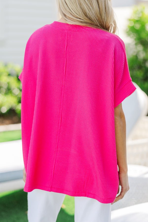 Catching On Fuchsia Pink Ribbed Top