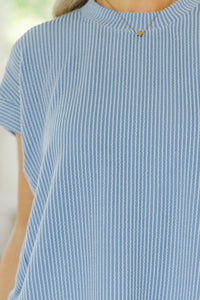 Catching On Blue Ribbed Top
