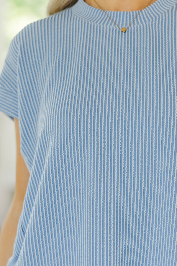 Catching On Blue Ribbed Top