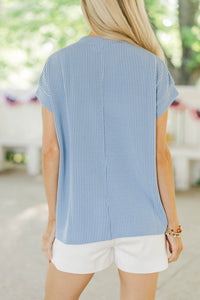 Catching On Blue Ribbed Top
