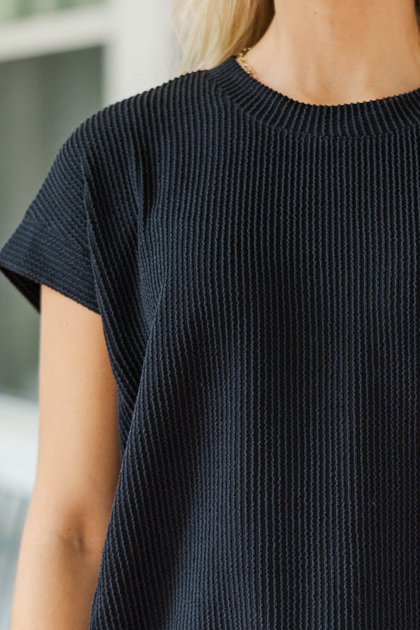 Catching On Black Ribbed Top