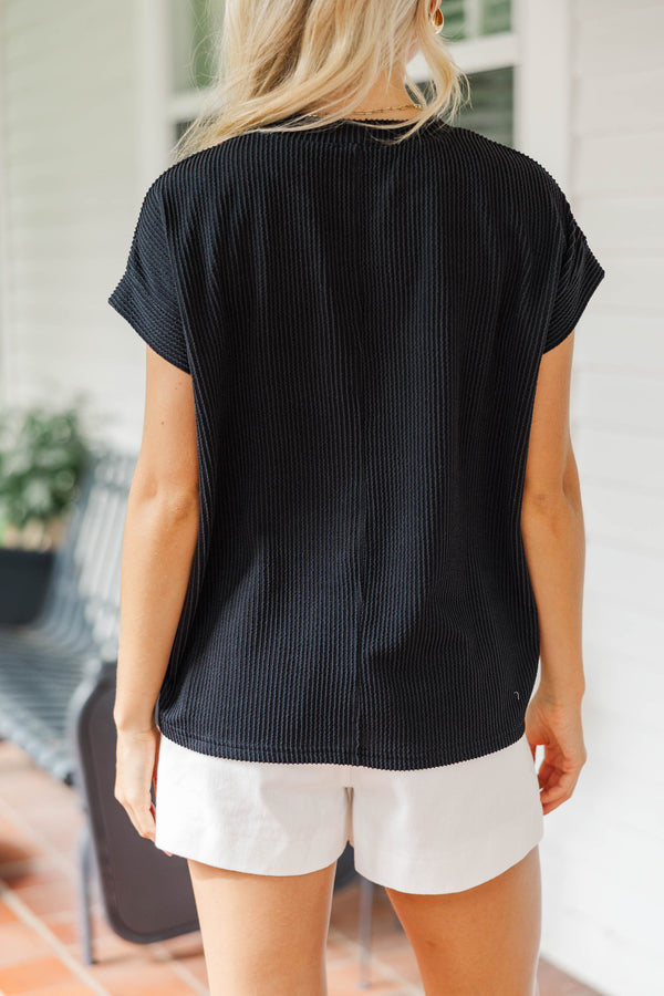 Catching On Black Ribbed Top