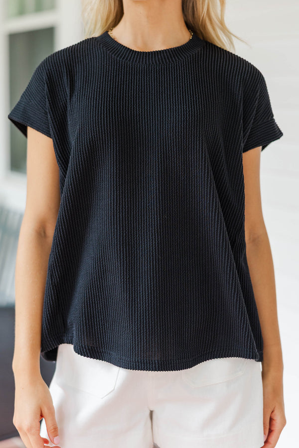 Catching On Black Ribbed Top