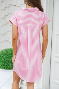 Off To The Shore Pink Chambray Striped Dress