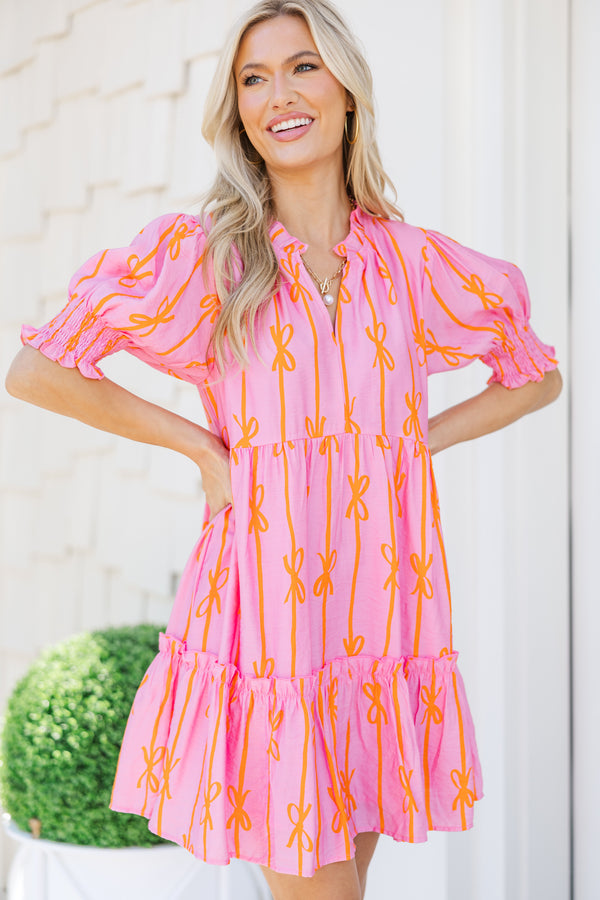 pink bow print dress Ayla Floral Bow Dress