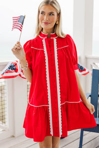 Willing To Help Red Button Down Dress