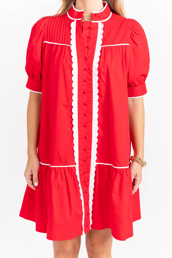 Willing To Help Red Button Down Dress