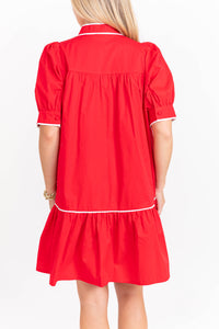 Willing To Help Red Button Down Dress