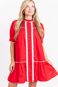 Willing To Help Red Button Down Dress